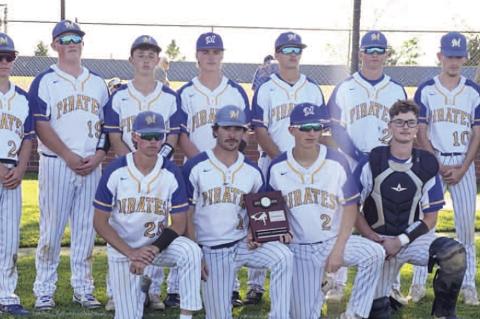MOSS PIRATES WIN DISTRICTS! Pictured above: Moss Baseball District Champion Team - Back row: Coach Michael Freeman, Tate Keesee, Heston Nolen, Levi Foster, Jett Rollins, Landon Golden, Jackson O’Kelley, Manning Robertson, Tyler Harjochee; Front row: Ori