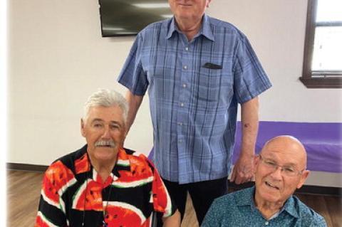 ATWOOD WAS BUZZING WITH FAMILIAR FRIENDS LAST MONTH! Three of those attending the annual reunion for Atwood schools were Bill Cates, Lane Ritter, and Wendell Pierce.