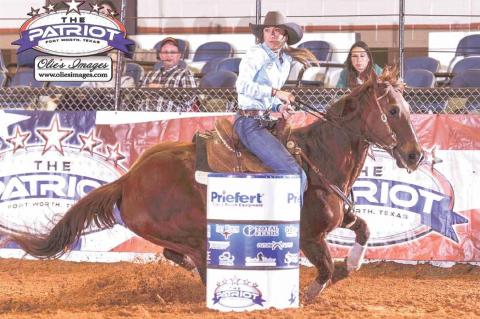 Faith Voigt participates in Patriot Open 4D Barrel Race