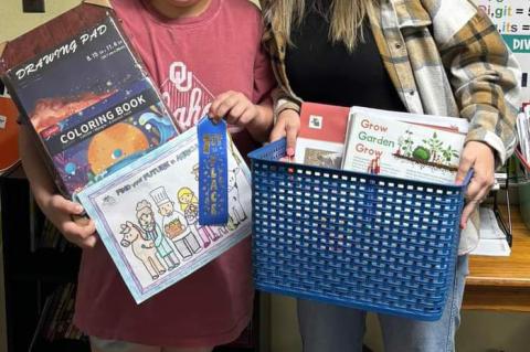 CALVIN STUDENT MARNI SHIEVER IS THE 1ST PLACE WINNER OF THE FARM BUREAU COLORING CONTEST.