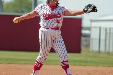 Senior #31 Evee Fish pitches Lady Chieftains to win during opening day of tournament