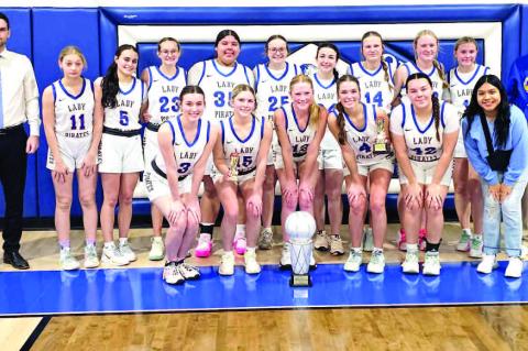 THE MOSS PIRATES AND LADY PIRATES BASKETBALL TEAMS BOTH WIN THE CHAMPIONSHIP TITLE AT THE BOWLEGS TOURNAMENT ON JANUARY 25TH. Moss Lady Pirates Bowlegs Basketball Tournament Champions Pictured Above: Back row: Coach Brown, Helen Payne, Tara Keesee, Paycee