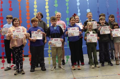 MOSS MATH FACT CHAMPIONS: Back row - Roman Williams, Robbie Quinci, Ginelle Huff, Rylee Pitts, Blake McNaughten, Cruz Powell, Noble Shirley; Front row - Alice Gann, Weston Taylor, Hurley Garner, Lexi Wood, Maeble Mudd, Logan Moreno, Billye Gann