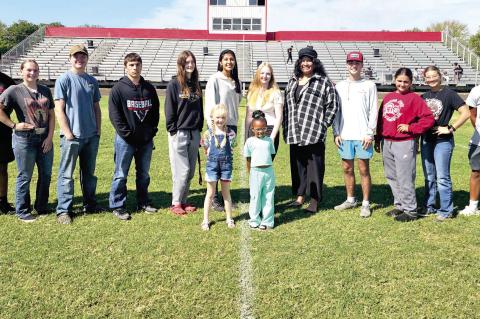 Left to right :Sophomore representatives: Dwayne Lowe, McKenzie Kyllonen. Senior candidates: Jackson Jones, Zane Jaggars , Kinlee Allen, Jaden Fish, Olivia Williamson, Evee Fish, Cason Crump, Not pictured: Jordan Hale. Junior representatives: Emily Anderson, Nick Taylor (not pictured). Freshman representatives: Raylen Blackshire, Levi Maas. Kindergarten attendants: Victoria Pack, Samiah Dyer, Christopher Lewis (not pictured). Photo Credit: Ashley Ray