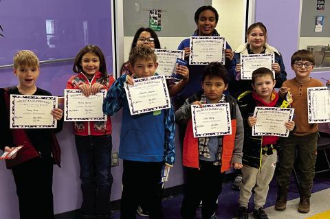 WELEETKA DECEMBER STUDENTS OF THE MONTH - Front row: Cameron Lawson, Larry Warnig, Beckham Sheneman and Daniel Pickering. Back row: Tommy Frair, Briella Backus, Bentlee Bear-Artussee, Icy Mae Drake, Trinity Ward. Not pictured: Kaisen Sheneman.