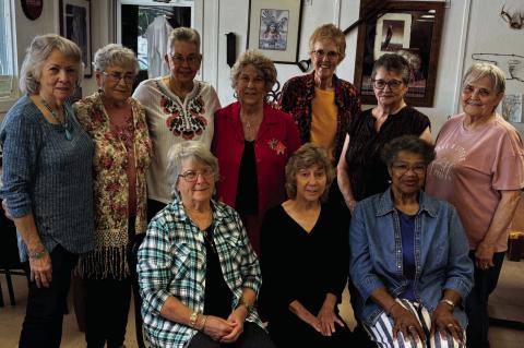 THESE LADIES GREW UP TOGETHER AND GRADUATED FROM WETUMKA HIUGH SCHOOL IN 1962. This was a lunch meeting September 25, 2024, at Cowkickers. First row, left to right: Brenda Sweazea Johnson, Ann Nichols Harper, and Mable Berry Loggins. Second row: Janey You