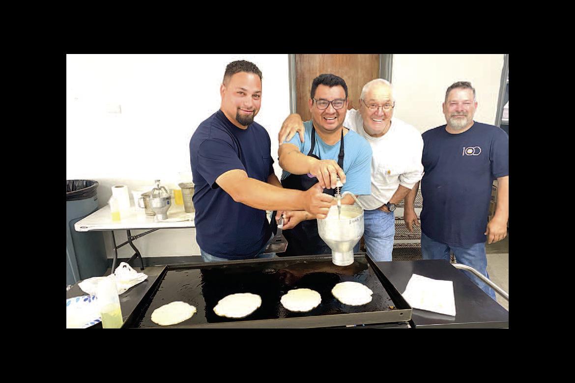 BATTER UP! The Kiwanis Cooks were all smiles as they served the community of Wetumka at this year’s pancake breakfast. Pictured above are: Landon Oliver, Eric Yahola, Emmett Leftwich, and Adam Anderson