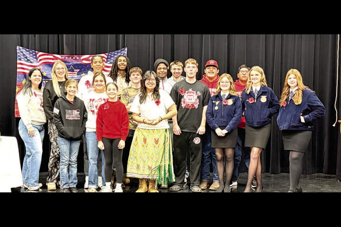 WETUMKA PUBLIC SCHOOL STUDENTS PARTICIPATED IN A VETERANS DAY PROGRAM THIS WEEK. Pictured above are: Front Row: Saige Glover, Emily Anderson, Cazli Crump, Bentley Clanton, Layla Yargee, Noah Lee, Maycie Brooks, Bella Beck, Adilyn Wilbourn. Back row: Addis WETUMKA PUBLIC SCHOOL STUDENTS PARTICIPATED IN A VETERANS DAY PROGRAM THIS WEEK. Pictured above are: Front Row: Saige Glover, Emily Anderson, Cazli Crump, Bentley Clanton, Layla Yargee, Noah Lee, Maycie Brooks, Bella Beck, Adilyn Wilbourn. Back row: Addis