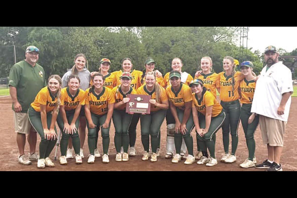 LADY HORNETS PUNCH TICKET TO STATE!!! The Stuart Lady Hornets (25-11) are State Bound with District wins over Sasakwa and Regional wins over Pittsburg and Asher. Stuart will play at Firelake in Shawnee on Wednesday, May 7th. Pictured are: Front row (l to 