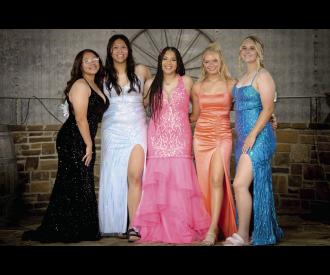 BEAUTIFULLY DRESSED FOR THIS YEAR’S WELEETKA PROM ARE (left to right) Hadlea Pigeon, Loryn Manley, Ivionna Drake, Jaylen Scott, and Emma Cunningham. (Photo courtesy of Peace Offerings, LLC)